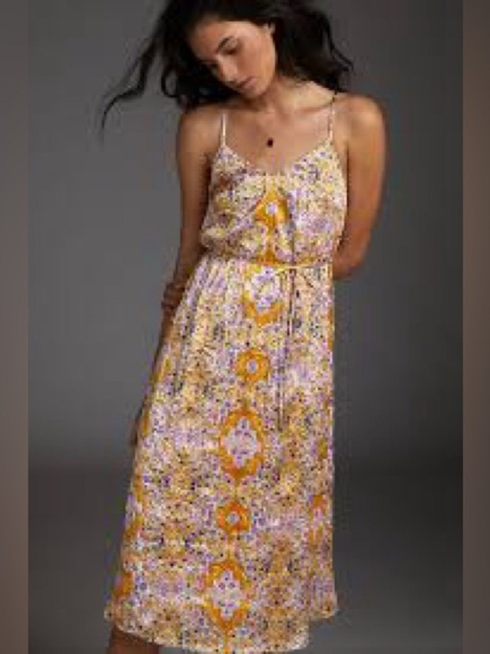 Anthropologie Boho Silky Tanya Slip Dress Patterned Midi size XS